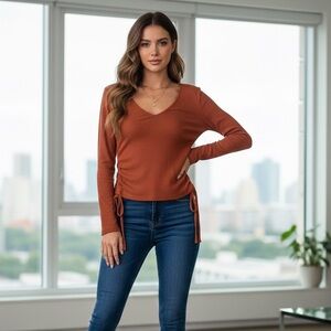 Forever 21 Red Ruched Tie Front Crop Top